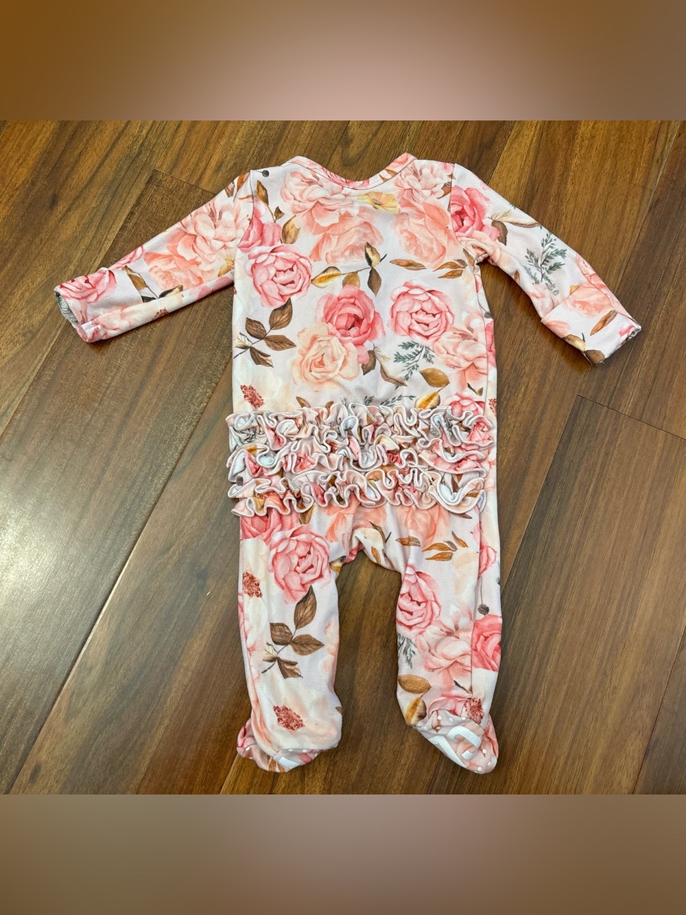 Caden Lane pink rose ruffle footed pajamas - Picture 2 of 3